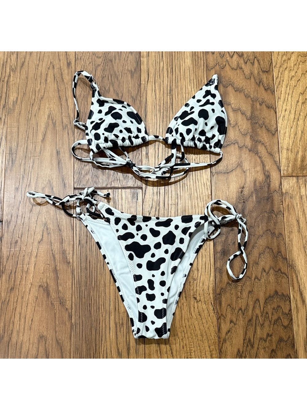 L.A. Hearts by Pacsun black and white cow print string bikini size S